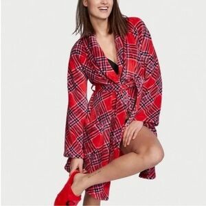 Victoria’s Secret | Cozy Plaid Red‎ Robe Long Sleeve Tie Belt Pockets | XL/XXL